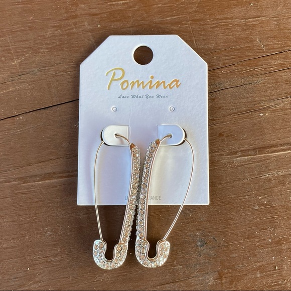 Pomina Safety Pin Jewel Encrusted Large Earrings - Picture 11 of 12